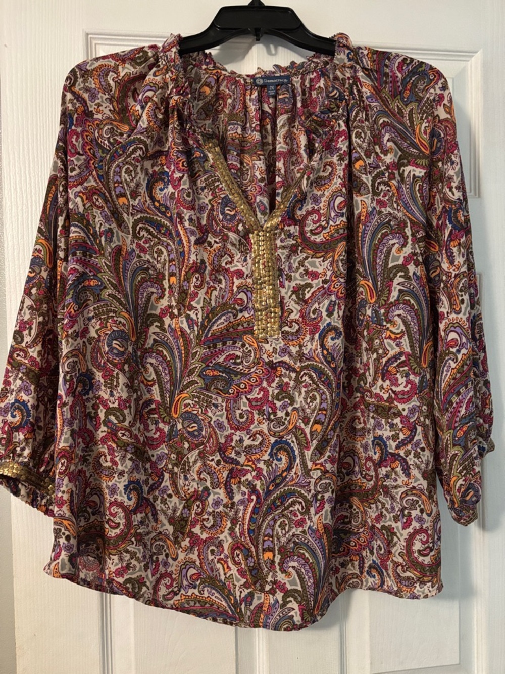 Democracy Beaded V-Neck Paisley Tunic in Multi